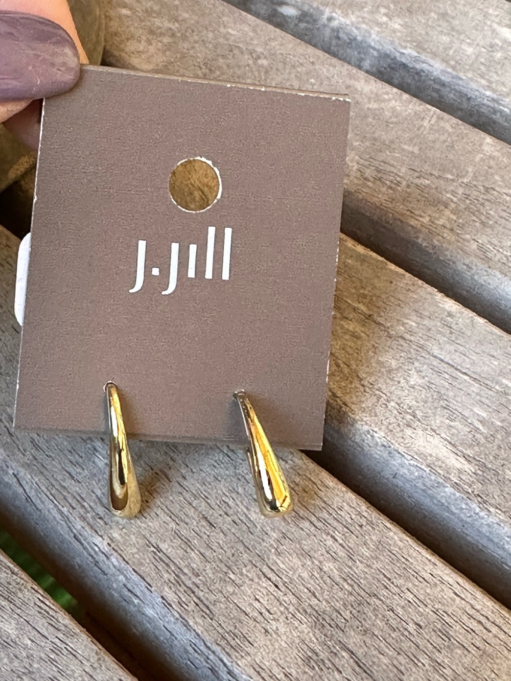 J. Jill Gold Fluid Sculptural Teardrop J-Hoop Post Earrings NWT